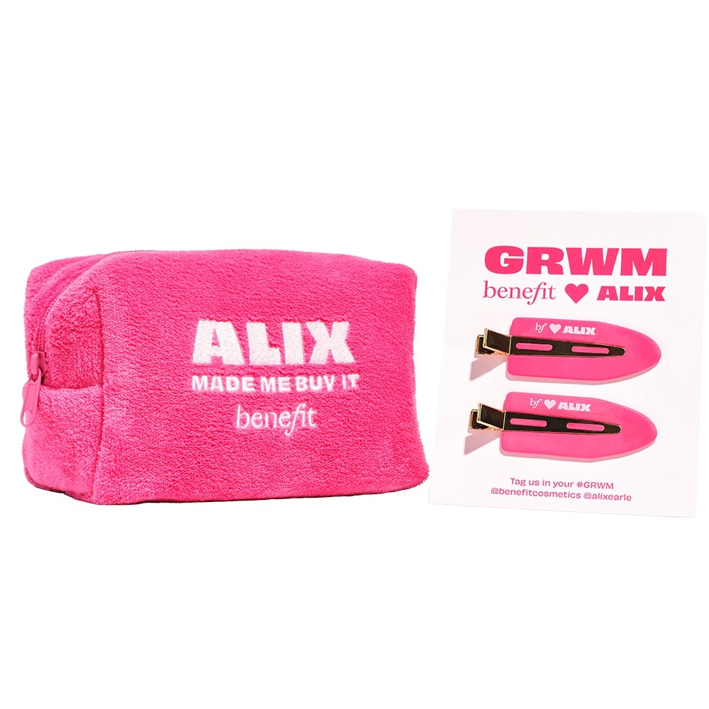 Benefit x ALIX Made Me Buy It Makeup Terry Cloth Hot Pink Bag + 2 Hairclips